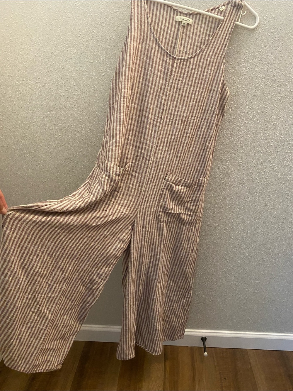 Max Studio Beige and White Striped Sleeveless Wide-Leg Jumpsuit
